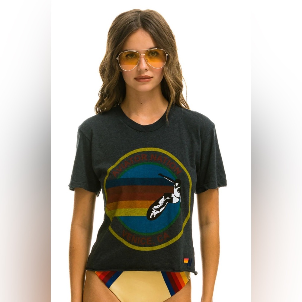 AVIATOR NATION SIGNATURE BOYFRIEND TEE - CHARCOAL